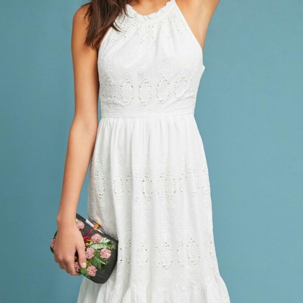 New Anthropologie Tiered Eyelet Midi Dress  Maeve
